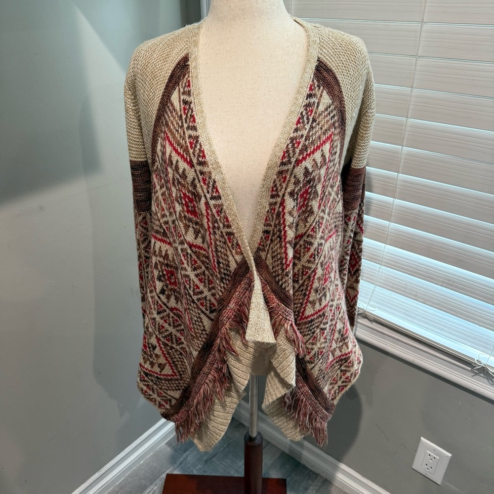 Lucky Brand Open Draped Cardigan Sweater In Aztec Print‎